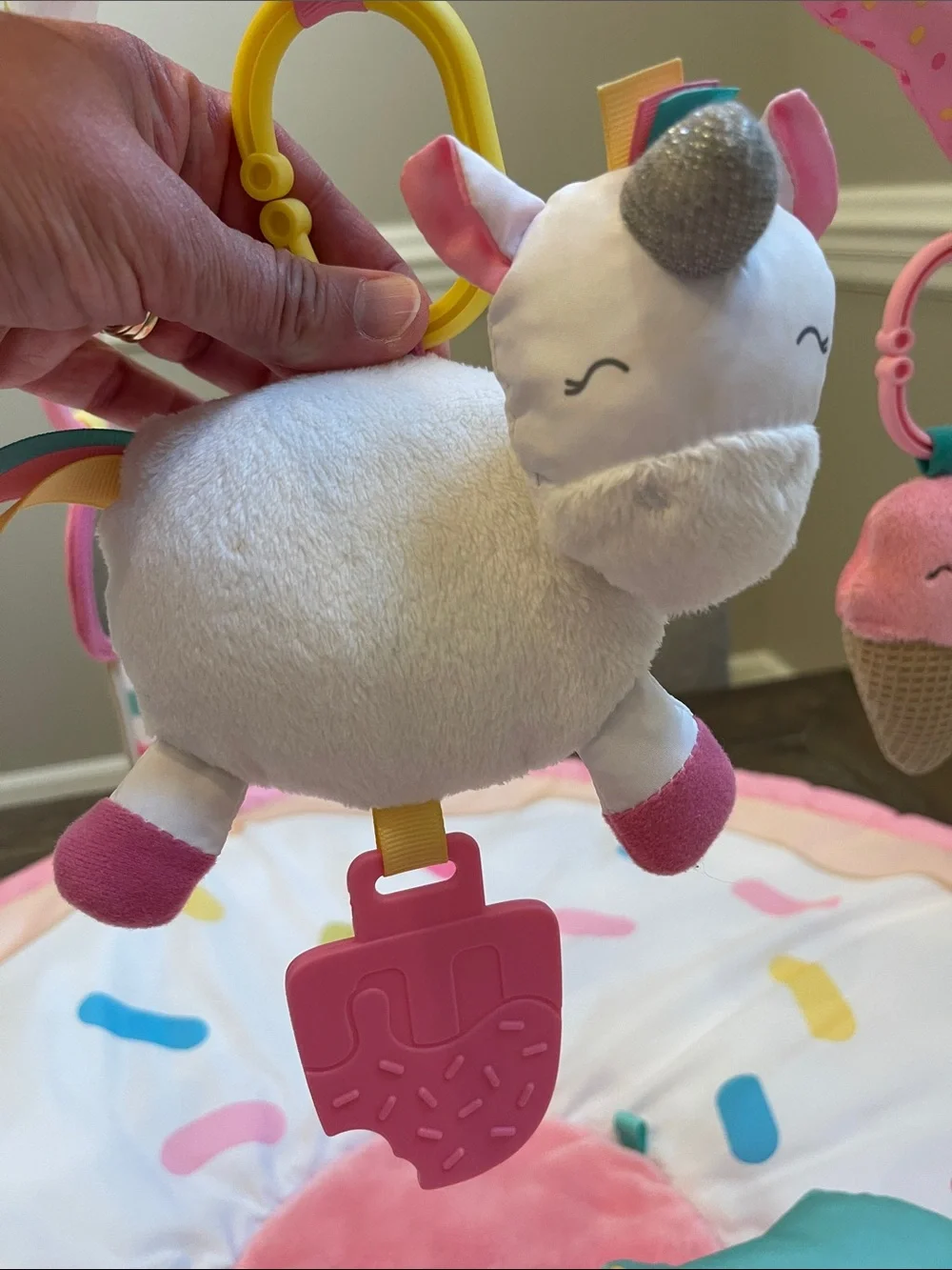 Carter's Pink Donut Play Mat with Colorful Hanging Plush Toys